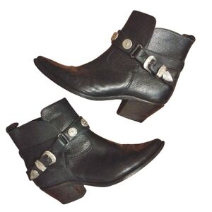 Code West Women's Black Western Boots Buckled Cowgirl Ankle Booties Sz 6